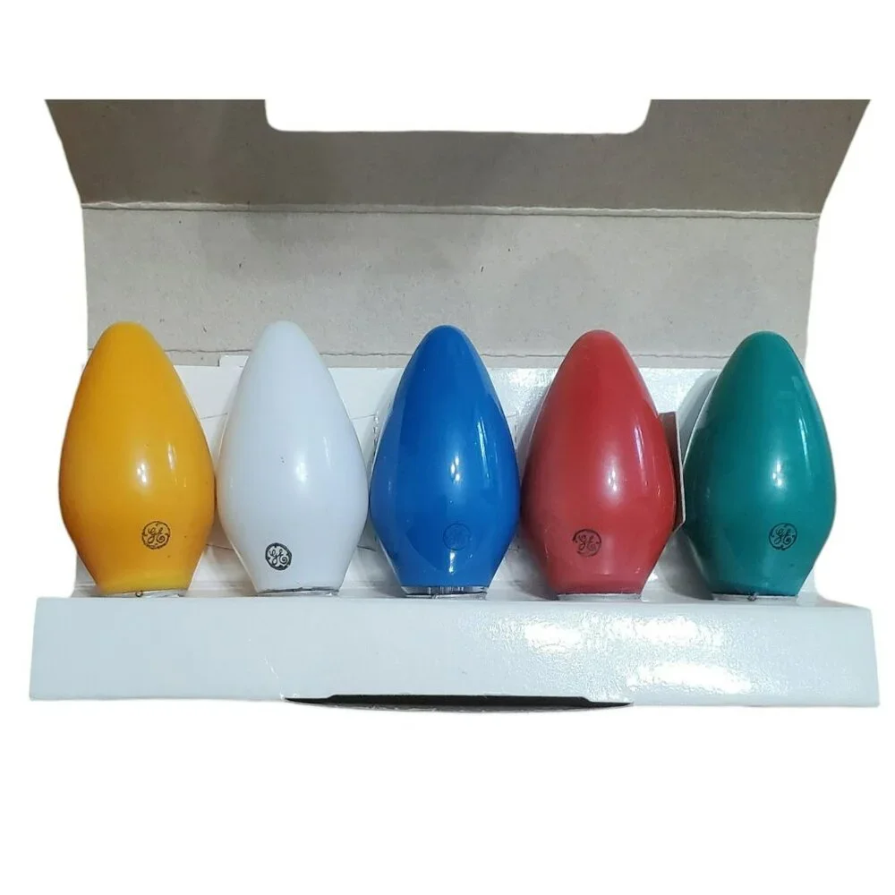 New GE C-9 1/4 Christmas Lamps 5-Pack Replacement Light Bulbs Colors Vintage